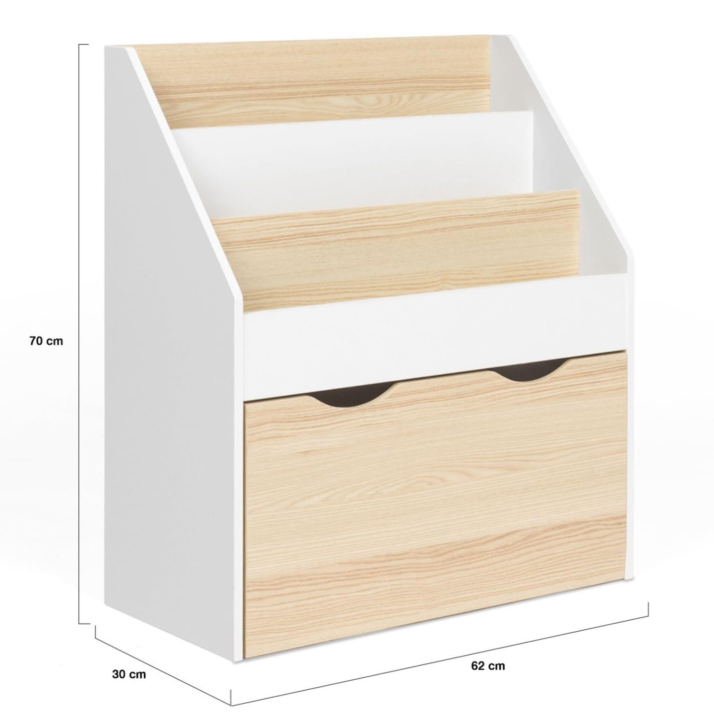 IDMarket - Meuble de Rangement bibliothèque Enfant Mana 3 étagères et 1 bac sur roulettes Blanc et hêtre