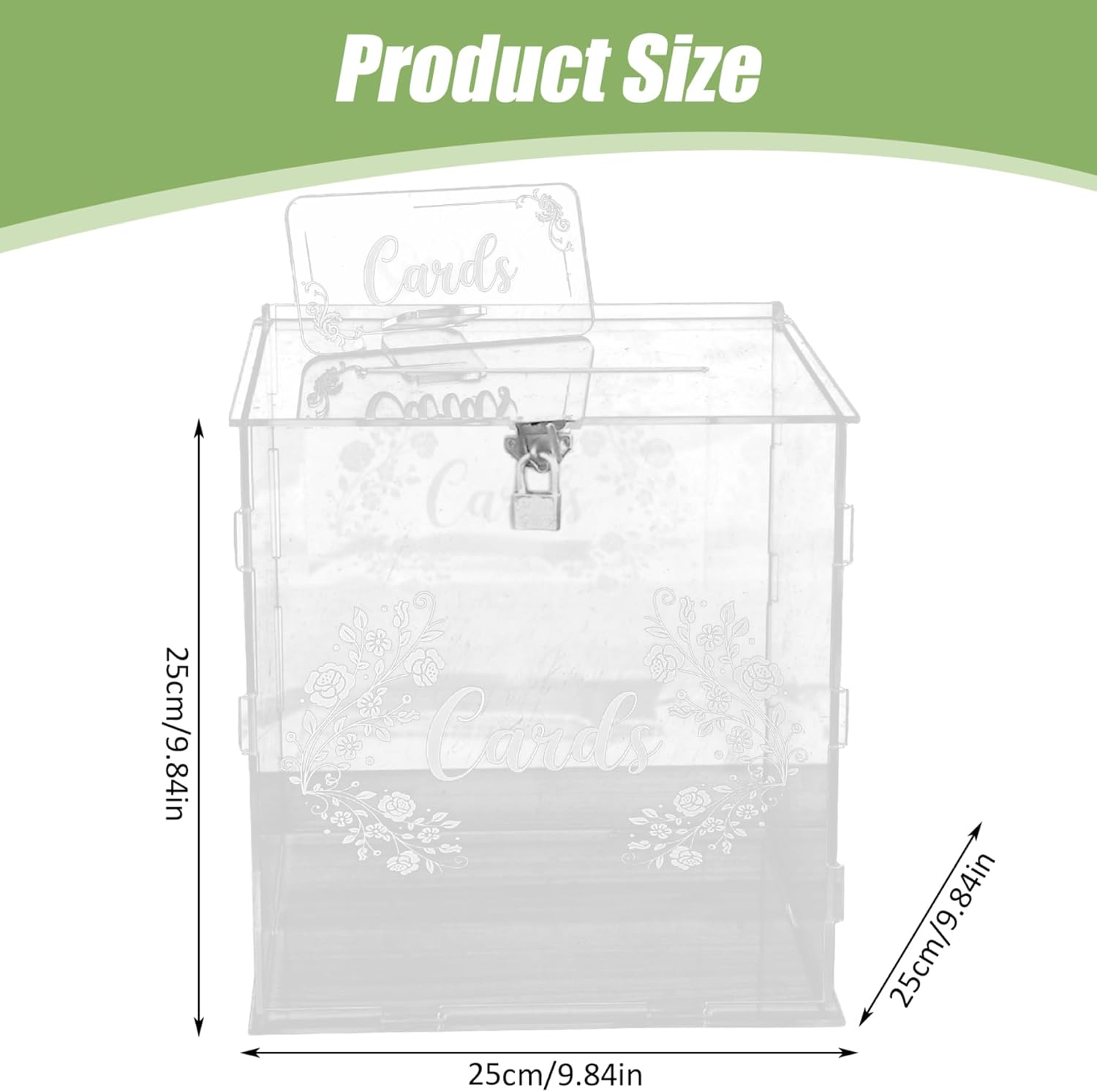 Card Box, 9.8 Inch Acrylic Clear Wedding Card Box with Lock and Slot, Perfect for Reception Anniversary Bedside Cribs