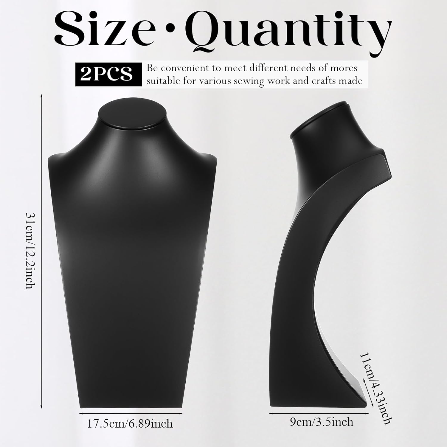 SHENLIU 2 Pcs Black PU Leather Necklace Display, Jewelry Display for Selling and Shows, Necklace Easel Stand, Jewelry Bust Stand Necklaces Mannequin Holder (12.2 x 3.5 x 6.89 in) - Image 2