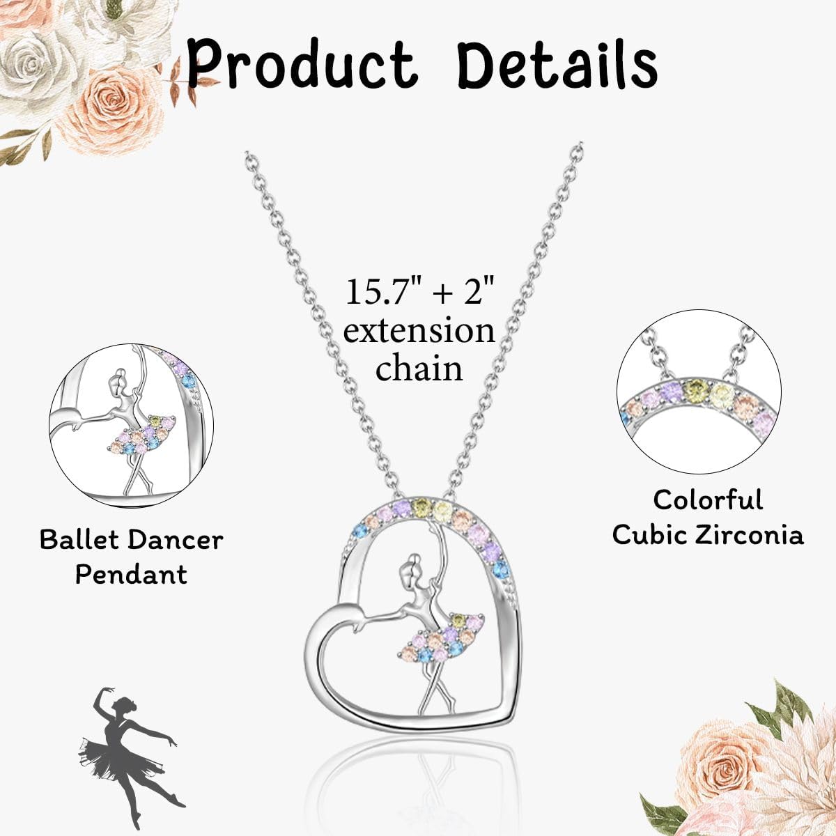 Dance Recital Gifts for Girls Women, Ballet Dancer Ballerina Pendant Necklace Jewelry for Daughter Granddaughter Niece Friends Dance Teacher