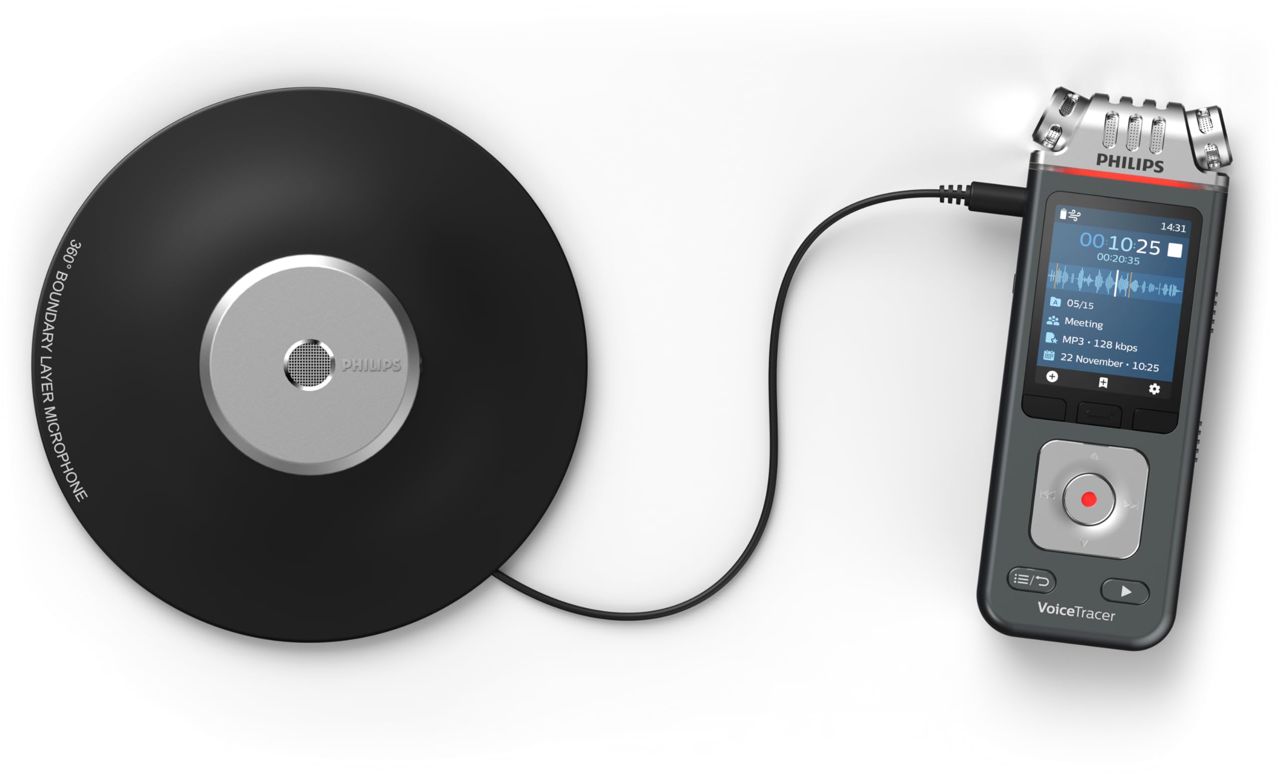Philips VoiceTracer DVT8115 registratore vocale, Microfono a 360° per riunioni con qualità eccellente. Licenza AI Sembly in prova: l’Intelligenza Artificiale crea riassunti, trascrizioni
