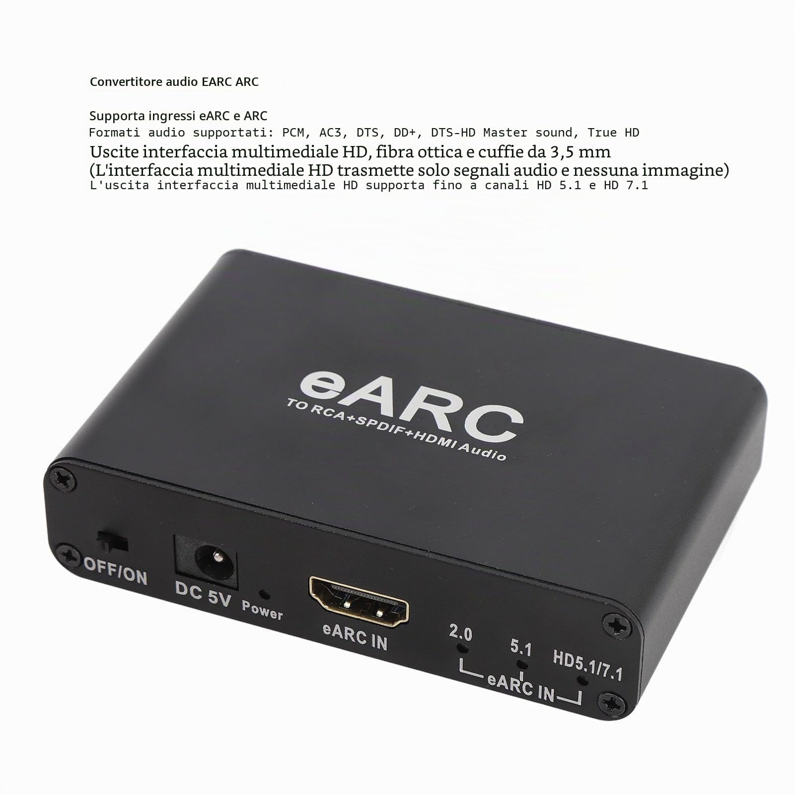 Earc Arc Sound Extractor, Convertitore Audio Earc in Adattatore di Estrattore Audio Aux Ottico Aux Ottico HDMI, per L'amplificatore di Altoparlanti TV a Soundbar