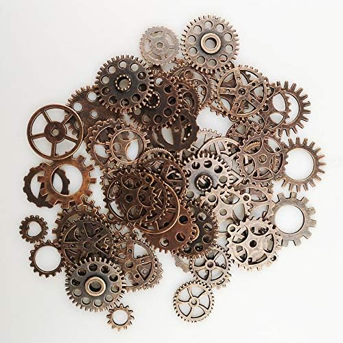 Enenes DIY Antique Steampunk Gear Cog Charms Pendant 200 Gram Round Antique Metal Clock Watch Wheel Gear Alloy Gear Pendants Charms for Crafting and Jewelry Making Accessory (Mixed 2 Colors)