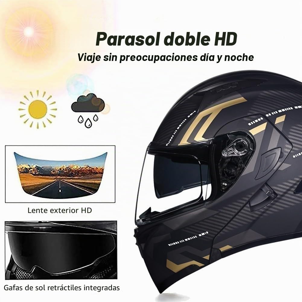 Casco de Moto Modular con Bluetooth, Integral, abatible, con Doble Visera, con Altavoz y micrófono duales, homologado por Dot/ECE, para Adultos, Hombres y Mujeres (Tallas M a XXL) I,L=59-60CM