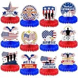 12 Pieces Happy Veterans Day Table Decorations Thank You Veterans Day Honeycomb Centerpieces for Tables Patriotic Army Deployment Party Supplies Military Table Toppers Party Favor