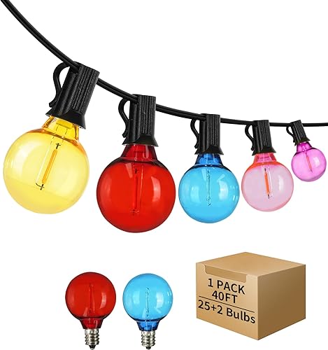 Miniatura 1 de ShineU Guirnalda de luces LED para exteriores de 40 pies, impermeables, G40, luces LED para exteriores para patio con 27 bombillas Edison vintage