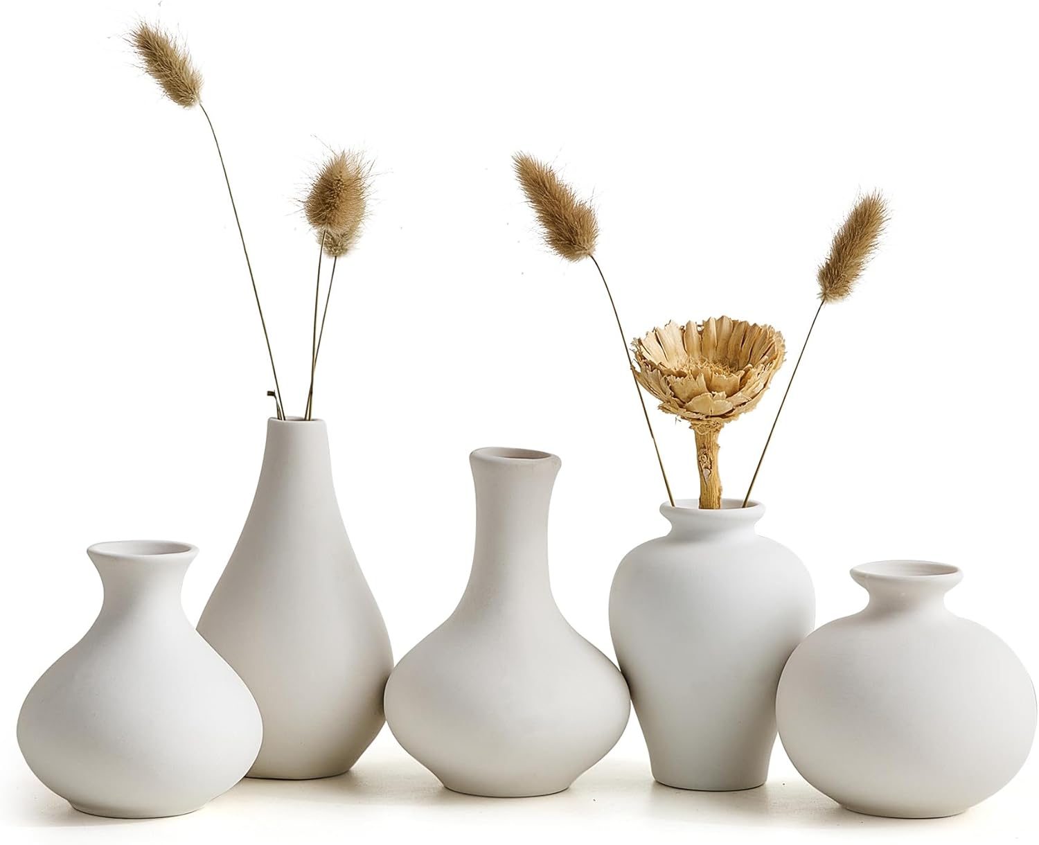 AWNR Bud Vases Home Decor: 5pcs Small Vases for Flowers White Ceramic Vase Centerpiece Table Decorations Minimalist Vases Bulk for Dining Room Kitchen