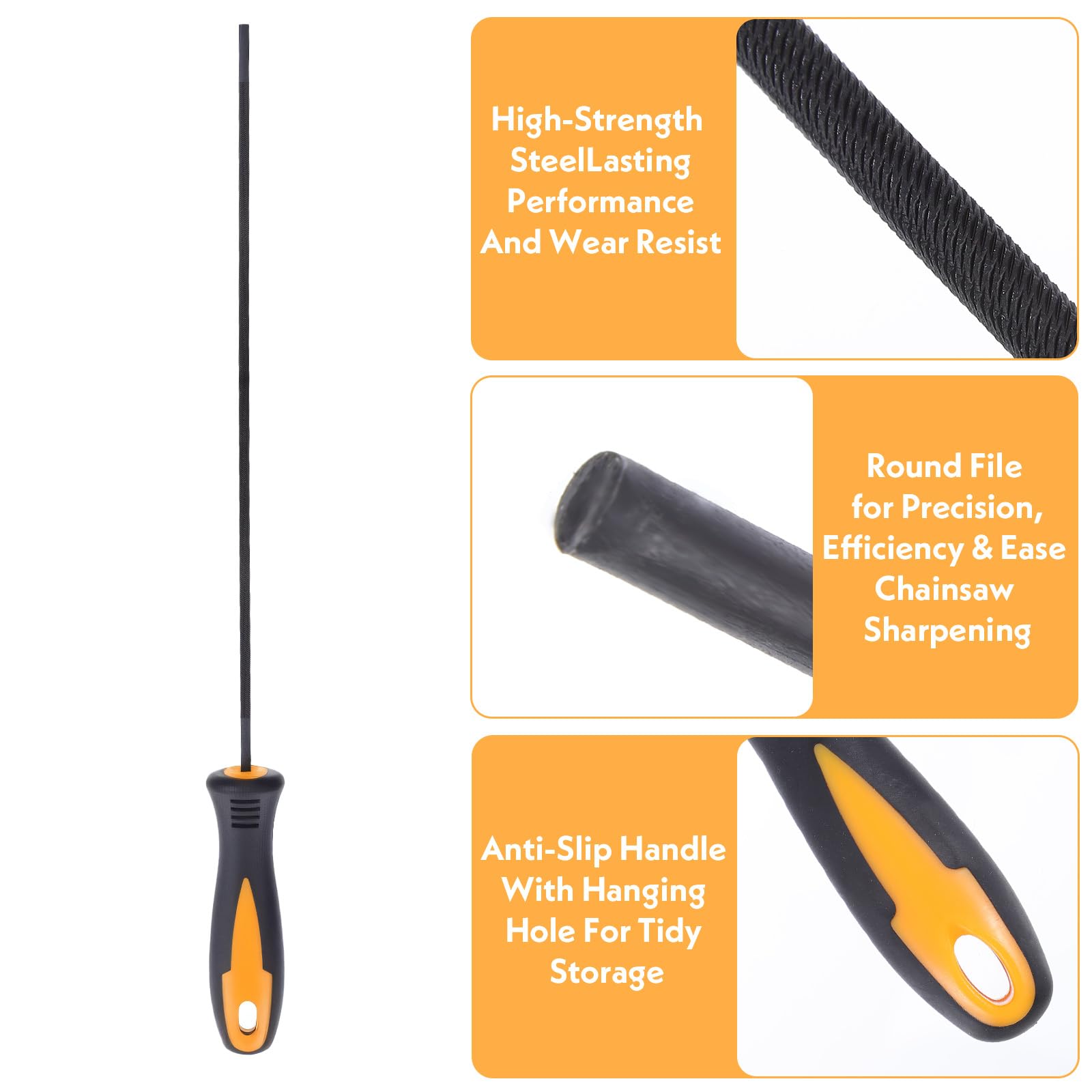Lot de 3 limes à tronçonneuse rondes de 3,2 mm pour affûtage et meulage