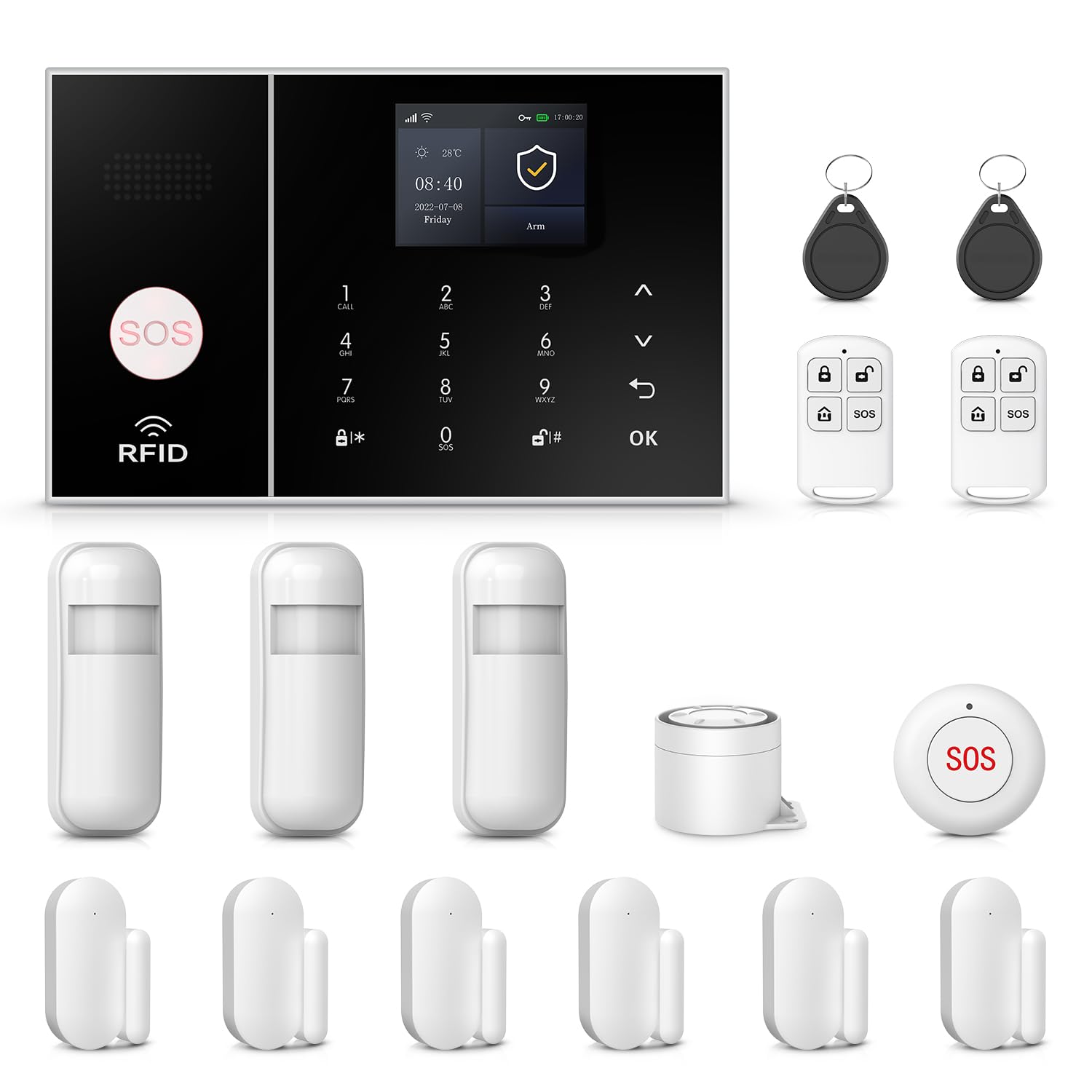 Sistemas de seguridad para el hogar, kit de alarma Smart Wifi 4G DIY con detector de movimiento, sensor de ventana de puerta, control remoto, sin tarifa mensual
