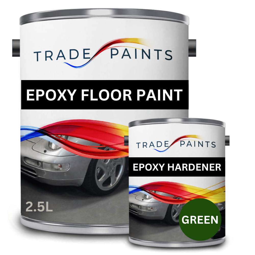 paints4trade 2 Pack Epoxy Garage Concrete Floor Paint - Green BS14C39-2.5L – Heavy Duty, Durable, Chemical & Oil Resistant, Long-Lasting Industrial Strength