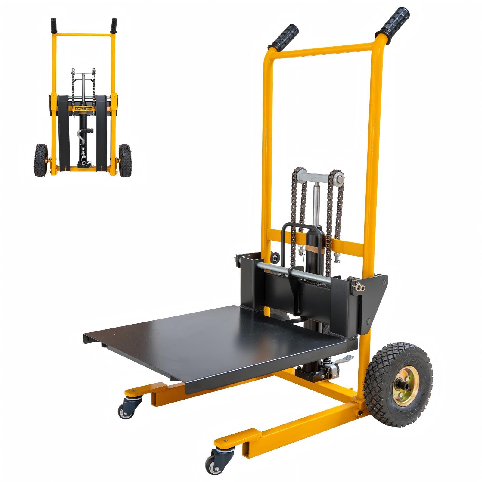 Photo 1 of Foldable Hydraulic Material Lift Stacker, 450lbs 35.8" Max Lift, Portable Pallet Truck Dolly w/Swivel Casters, Adjustable Forks, Fork Lift Table Cart, Pallet Jacks & Trucks for Warehouse, Shop----FACTORY SEALED