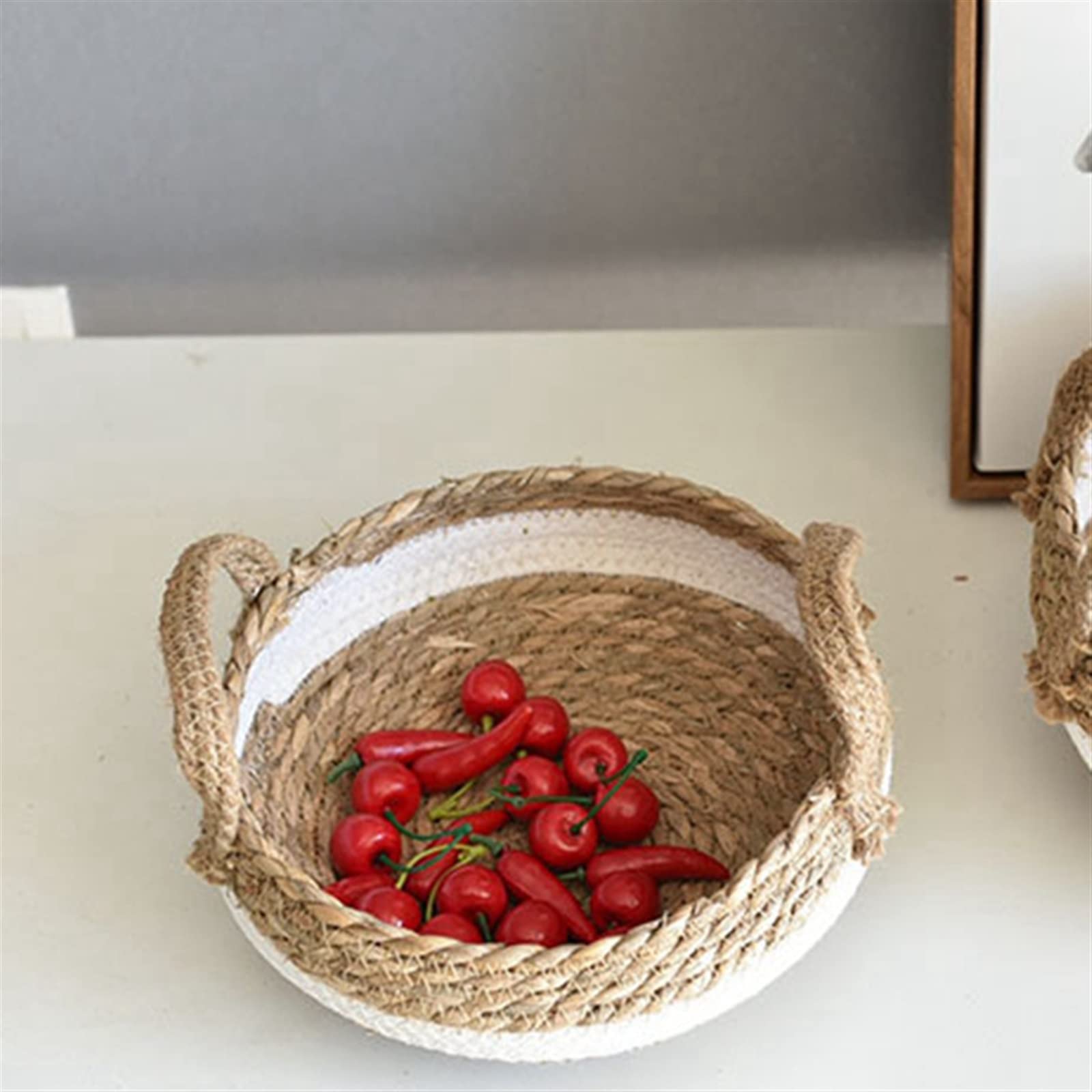 Cesto Portaoggetti Sospeso Intrecciato In Vimini Naturale 26x18 Cm, Per Scrivania, Piante E Decorazioni Parete