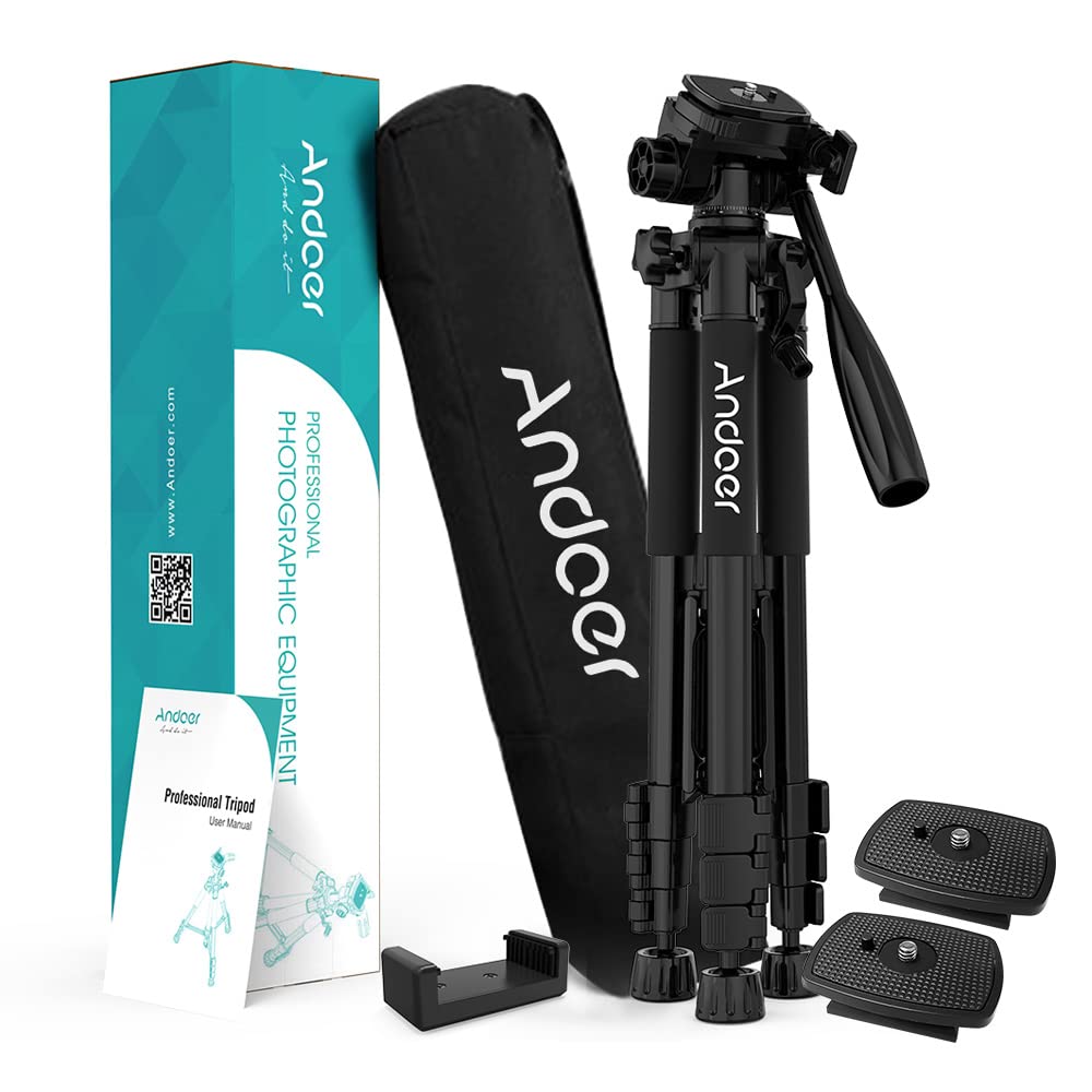 Andoer Andoer TTT-663N de 57,5 pulgadas Trípode de cámara ligero de viaje Trípode de teléfono para cámara DSLR SLR Fotografía Grabación de video con bolsa de transporte Abrazadera