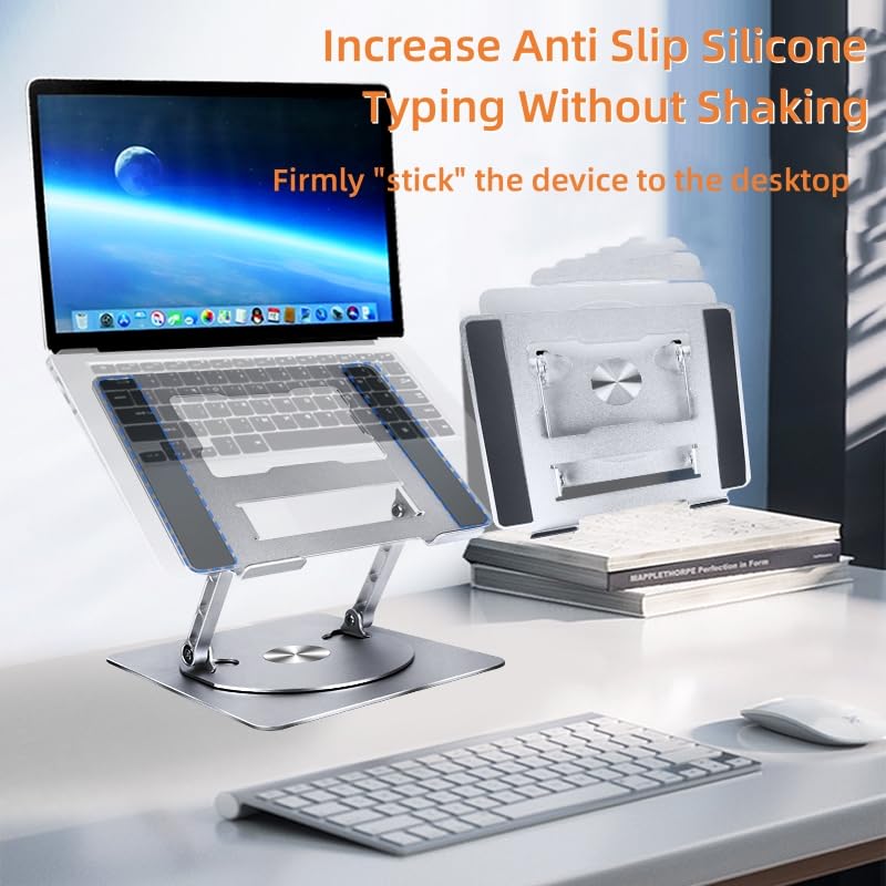 MOCA Laptop Stand for Desk, Adjustable Laptop Stand with 360° Rotating Base for MacBook, Hp, Xps, Acer & More Laptop Riser for Work,Portable Laptop Stand, fits for All 10-17" Laptop (Silver) 17 61e1ly p7PL