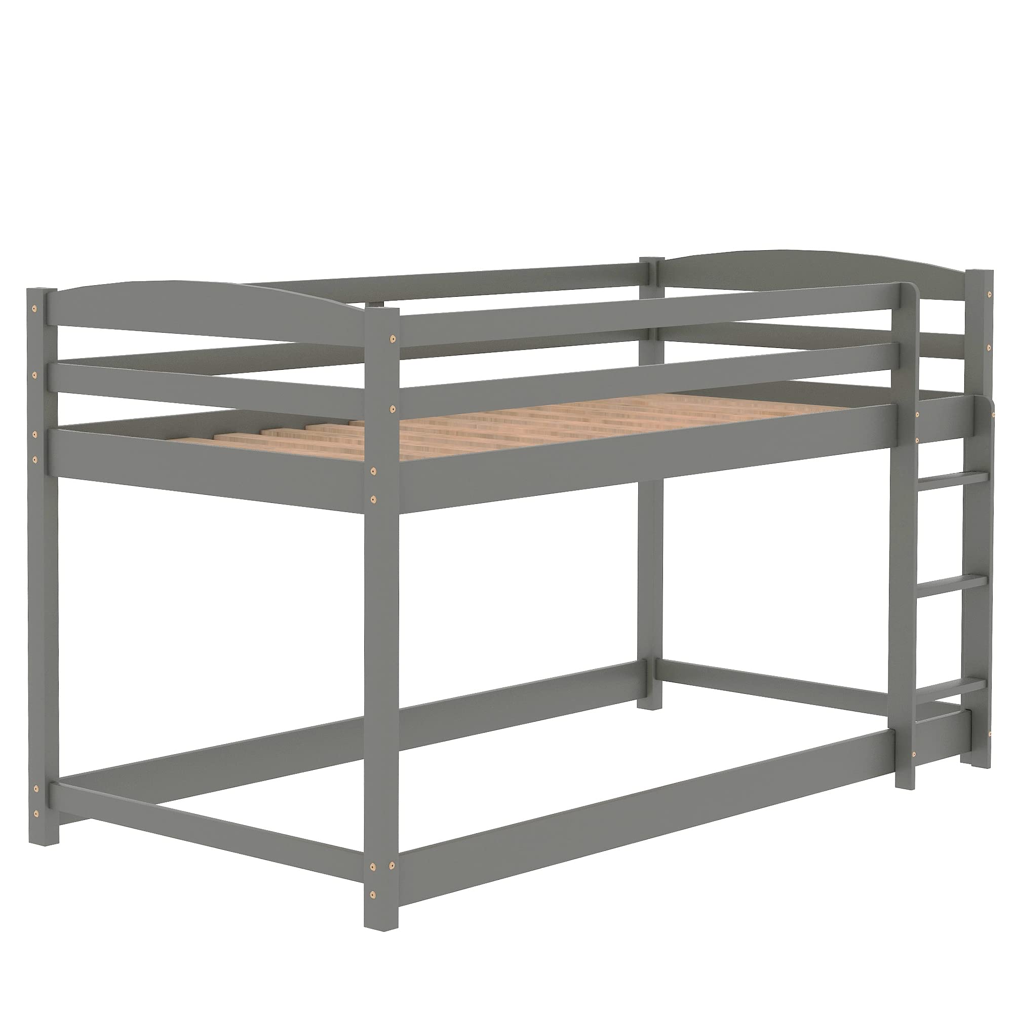 Cama Alta Individual con Escalera integrada y barandilla de Seguridad. Diseño Que Ahorra Espacio (Gris).