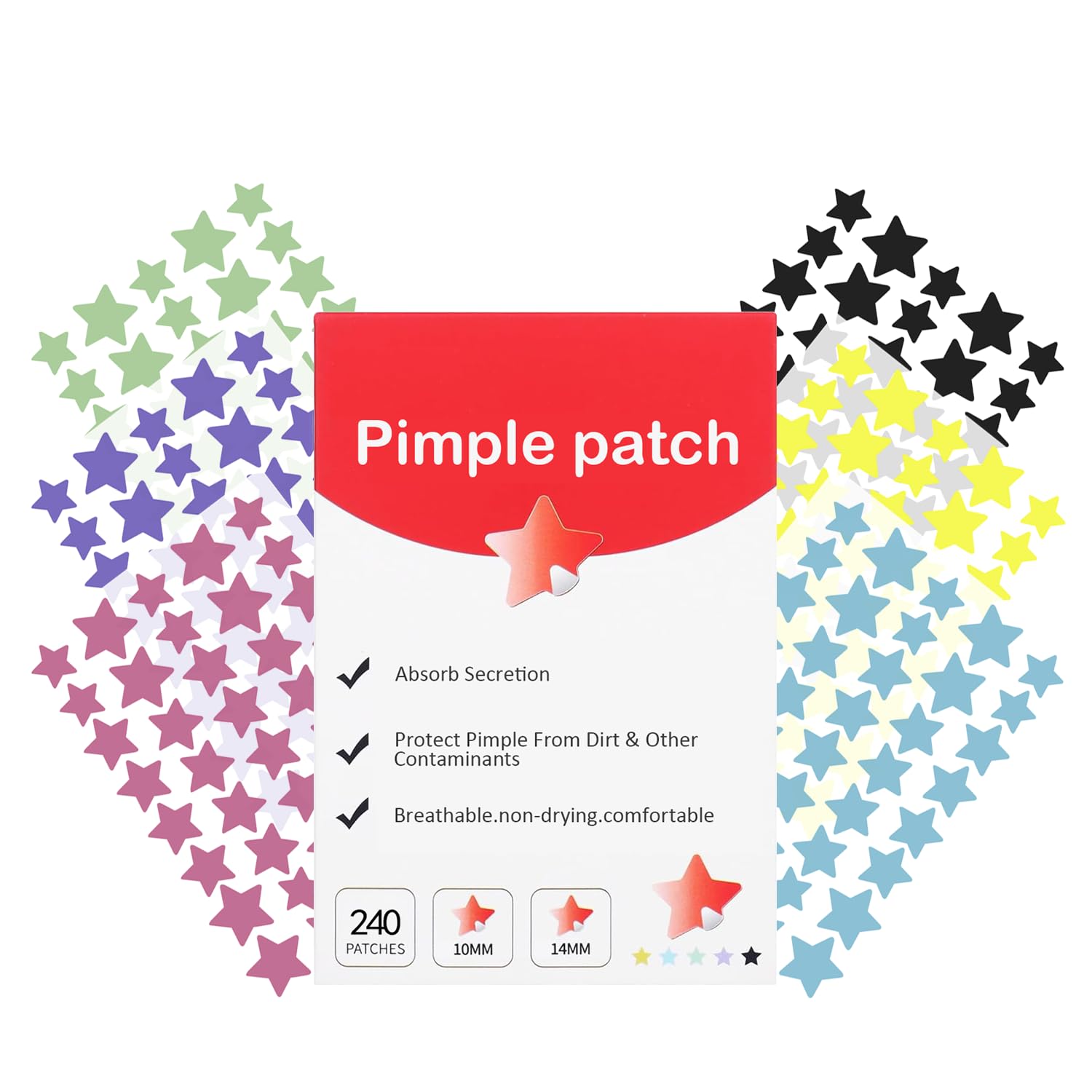 Sponsored Ad - Pimple Patches for Face, Cute Star Zit Covers, Stars Hydrocolloid, For Sensitive Skin, with Tea Tree, Salicylic Acid & Cica Oil (10&12&14mm) 240 Count