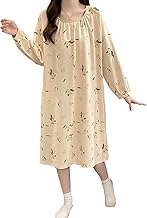 PHOLEEY Women's 100% Cotton Nightdress Long Sleeve Spring Autumn Winter Loungewear Dress Floral Print Loungewear