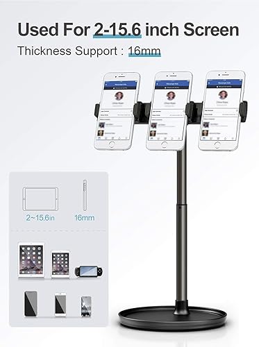 Miniatura 2 de Soporte para teléfono, soporte para teléfono celular, soporte para múltiples teléfonos, altura ajustable, visión ilimitada, base estable, compatible