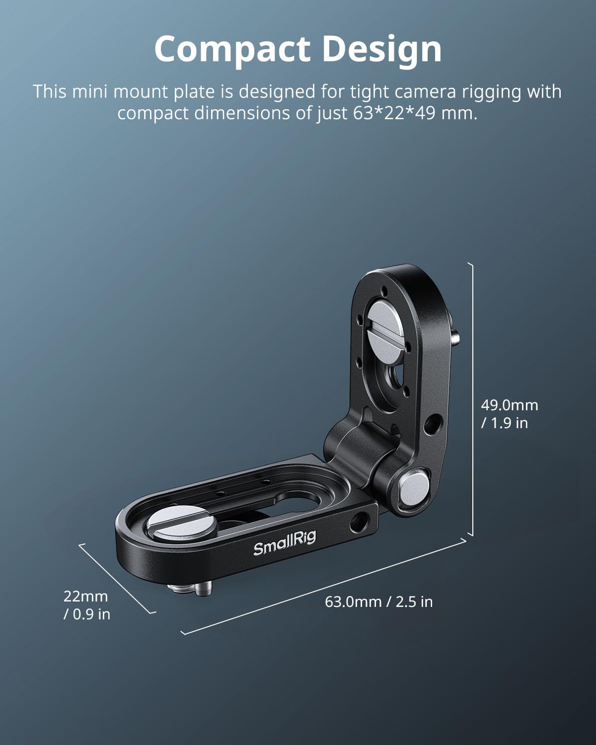 SMALLRIG Składana miniaturowa płytka montażowa w kształcie litery L, adapter montażowy ze śrubą 1/4''-20 i wyjmowanym trzpieniem ustalającym, maks. udźwig 1,2 kg (2,6 funta) - MD5712