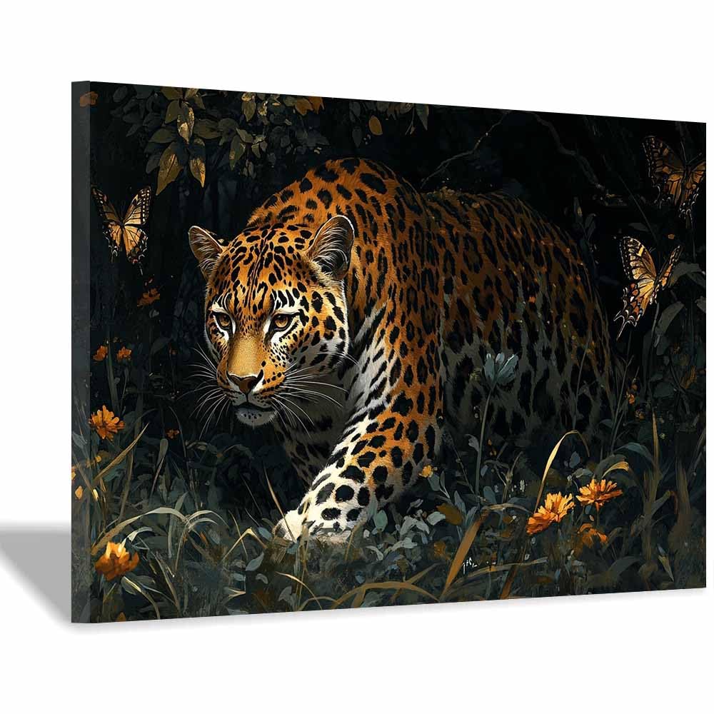 JOSUE Animals Wall Art Canvas Prints Forest Tree Abstract Pictures for Living Room Home Wall Decoration(Black 86)-60x90cm Framed