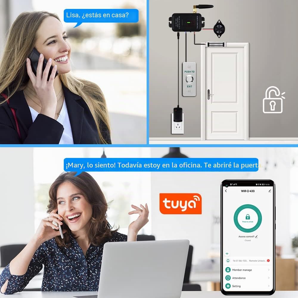 Tuya - Kit completo de sistema de control de acceso, abridor de puerta de control remoto de 433 MHz, cerradura magnética de 180 kg, transmisores remotos de 30 m