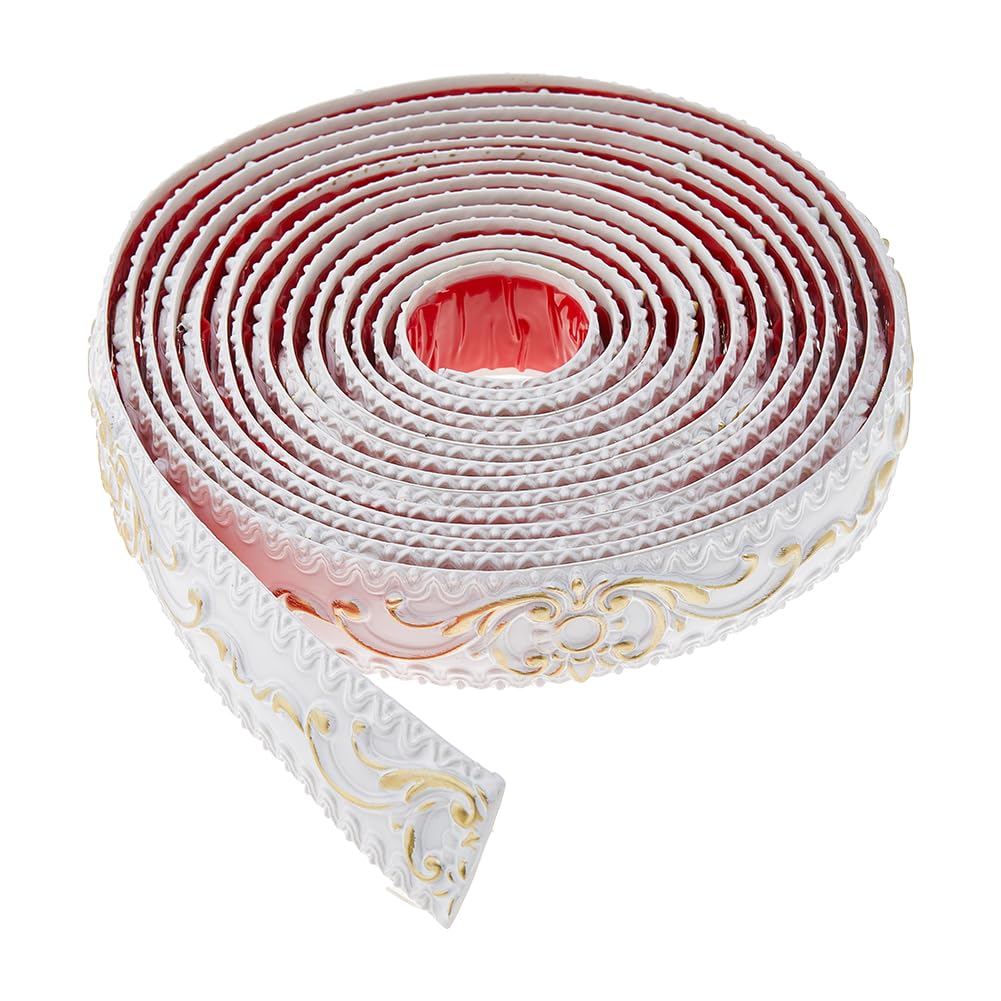 SUPERFINDINGS Rouleau de 5m de Moulure en PVC Autocollante pour Mur Plafond Miroir Bordure de Papier Peint pour Garde Robe Décoration D'Intérieur Doré 37x5.5mm