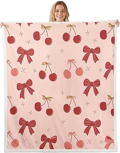 Miniatura 29 de Manta de franela con lazo de princesa, romántica con lazos rosados, mariposas, rosas, flores, manta de vellón para decoración del hogar, sofá, sofá