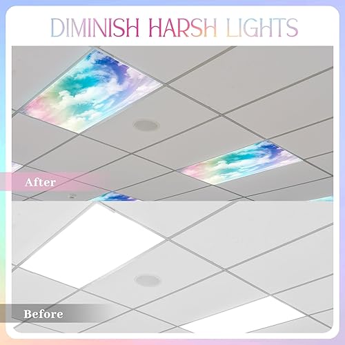 Miniatura 9 de Hortsun 4 cubiertas de luz fluorescente de 4 x 2 pies para luces de techo, aula, oficina, filtros de luz magnéticos, difusores de luz para reducir