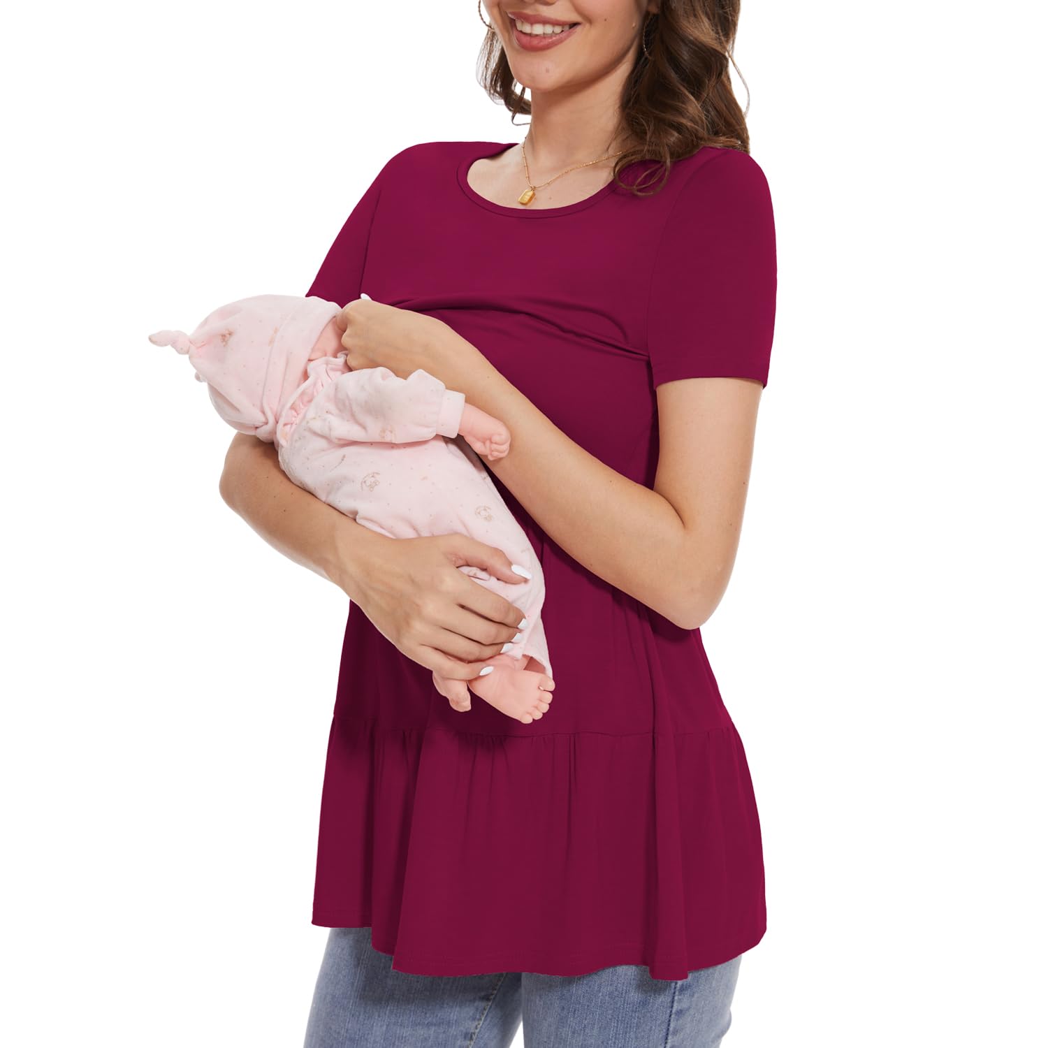 Bearsland Camiseta de lactancia para mujer, paquete de 3 camisetas de lactancia de manga corta con cuello redondo