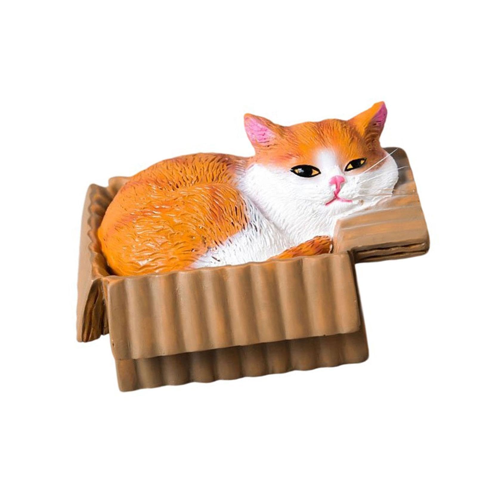 Sisyeuo Handcrafted Resins Cats in Box Statue Compacts Decorative Sculpture for Desktop Bookshelves Living Room Display Cats in Box Figurine Miniature Model Resins Ornament