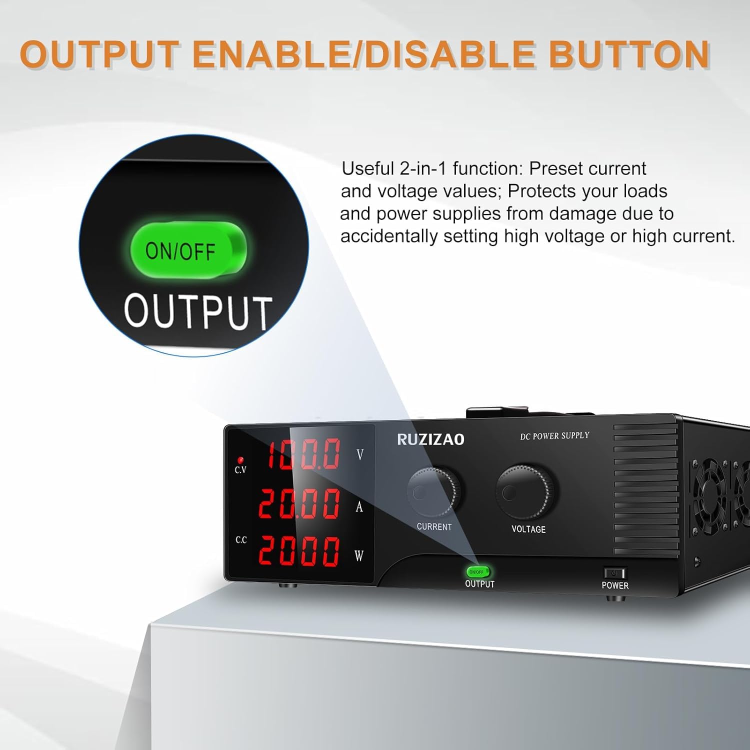 Labornetzteil 100V 20A Labornetzgerät Hochleistungs DC Regelbar Netzgerät Schaltnetzteil 2000W, Labor DC-Stromversorgungen mit Ausgangsschalter Encoderregelung und 4-stelliges LED-Display