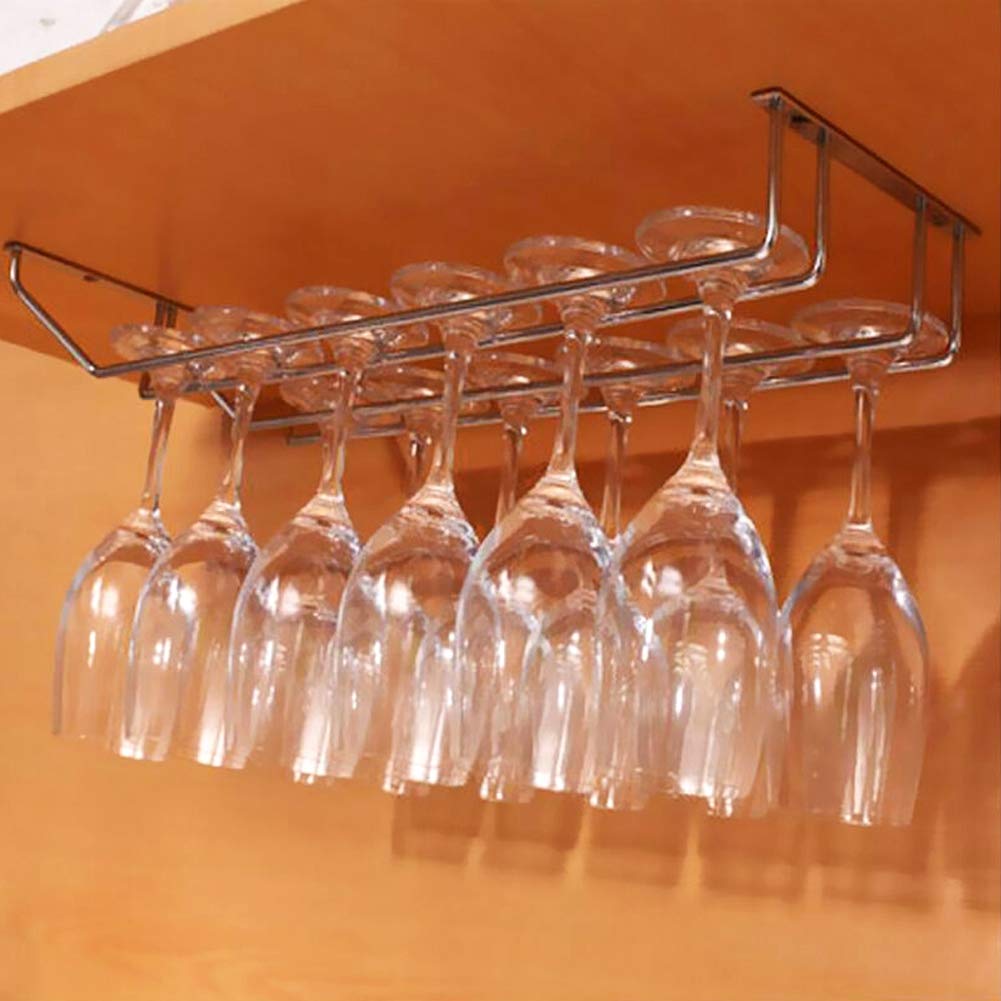 Pilipane Wine Glass Rack Stainless Steel Professional Hanging Shelf Holder Organizer for Bar Kitchen Home 304 Stainless Steel 35cm Double Row