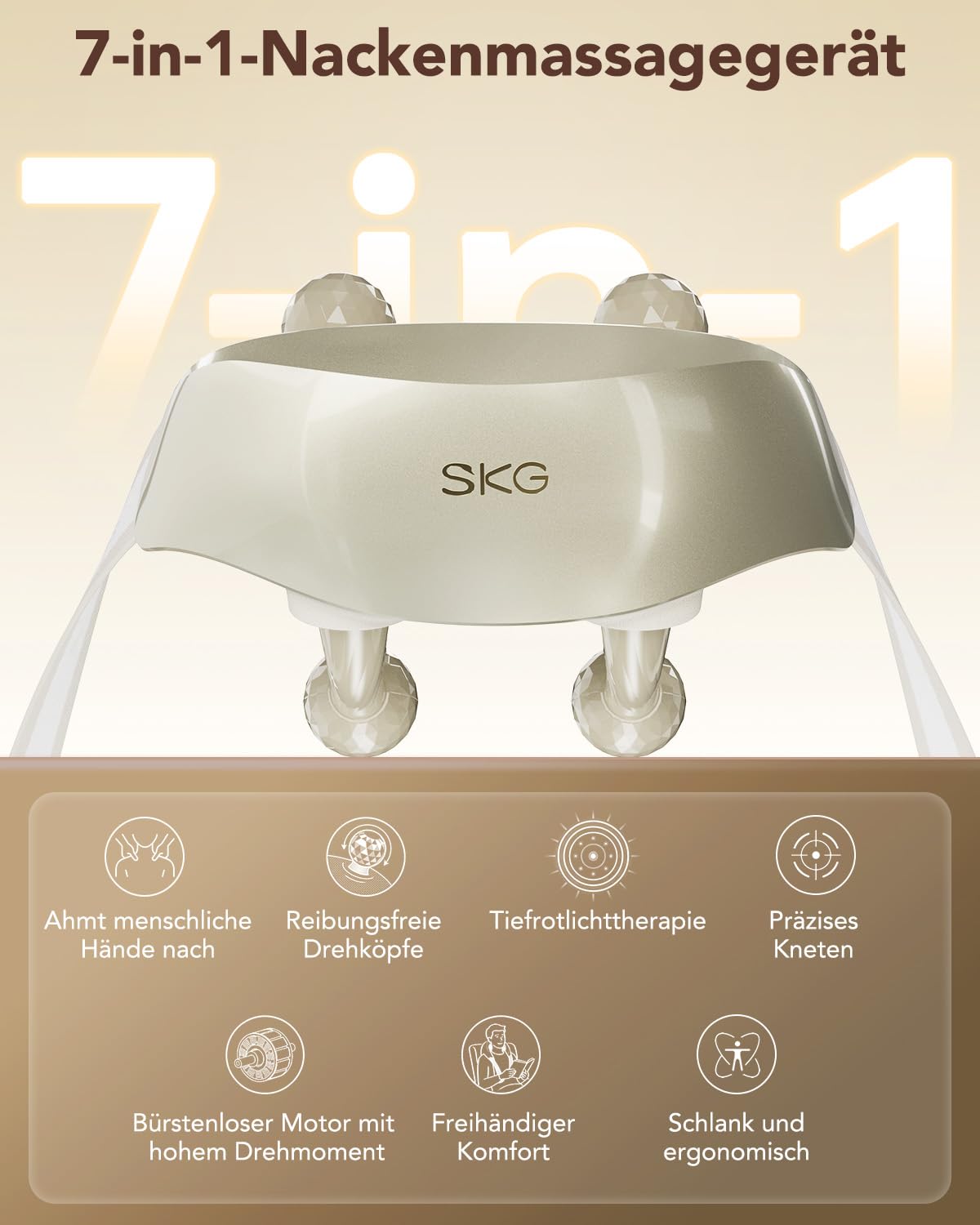 SKG Massaggiatore per collo con calore, massaggiatore Shiatsu, Comfier 6D bianco, regalo per uomini e donne, H7 Ultra