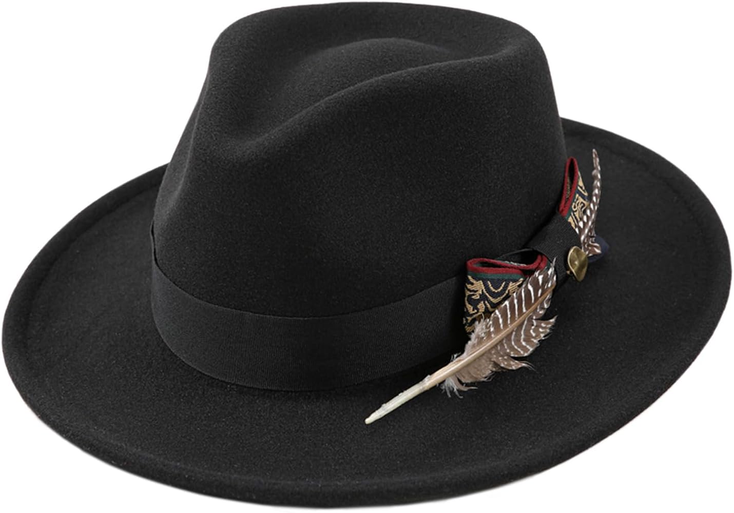 PURFUN Vintage Feather Felt Fedora Hat for Men Women Classic Short Brim Jazz Dance Party Wedding Trilby Bowler Panama Hat