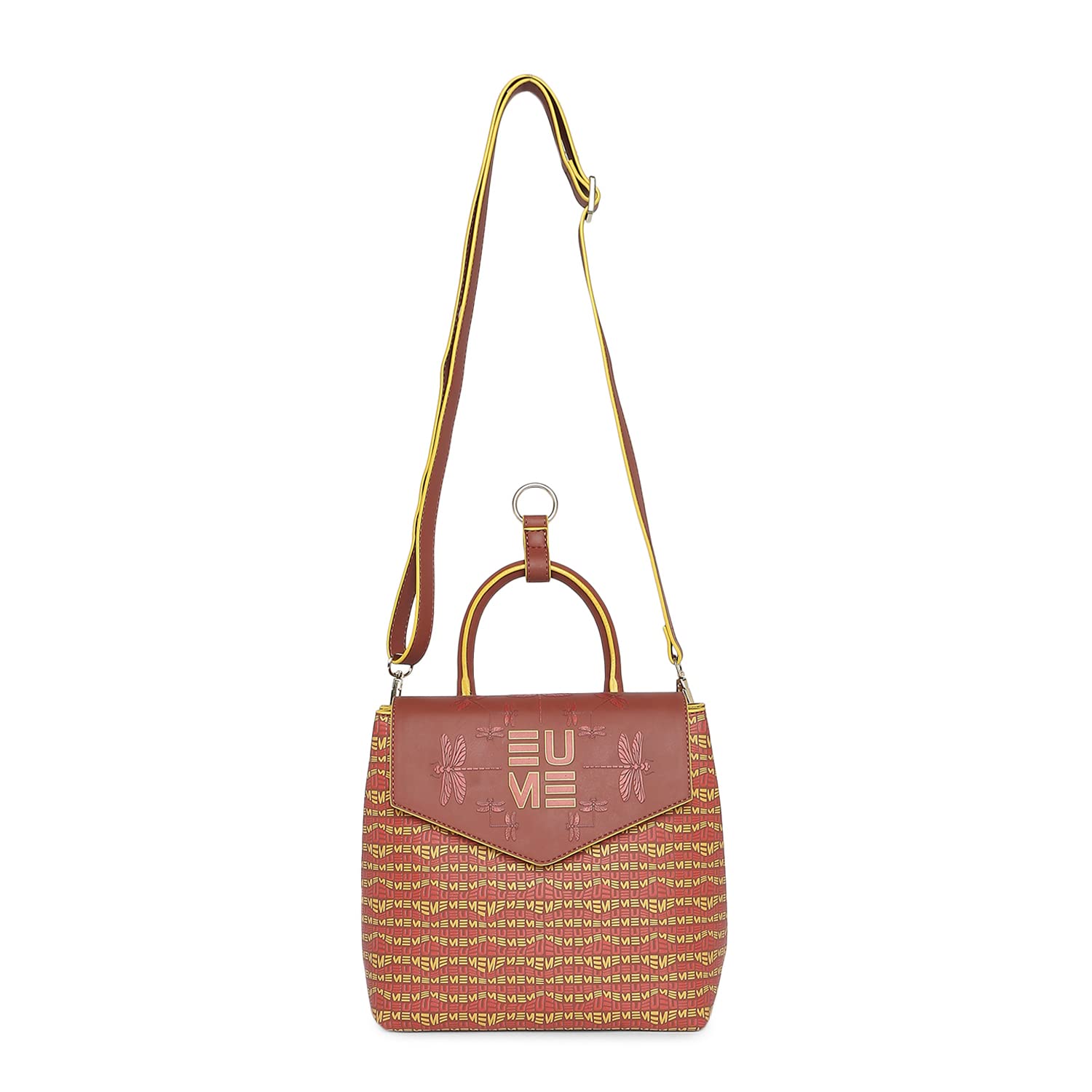 EUME Petal Tail - Premium Designer Dragonfly UV Printed Vegan Leather Multipurpose Small Handbag Cum Backpack for Girls & Women