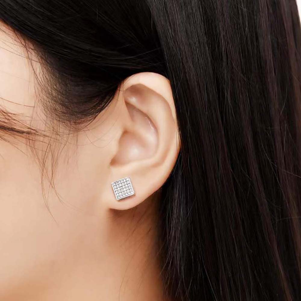 Orecchini a Bottone Quadrati Brillanti Classici in Argento Sterling, Orecchini Completi di moissanite per Uomo Donna, Regali di Gioielli affascinanti