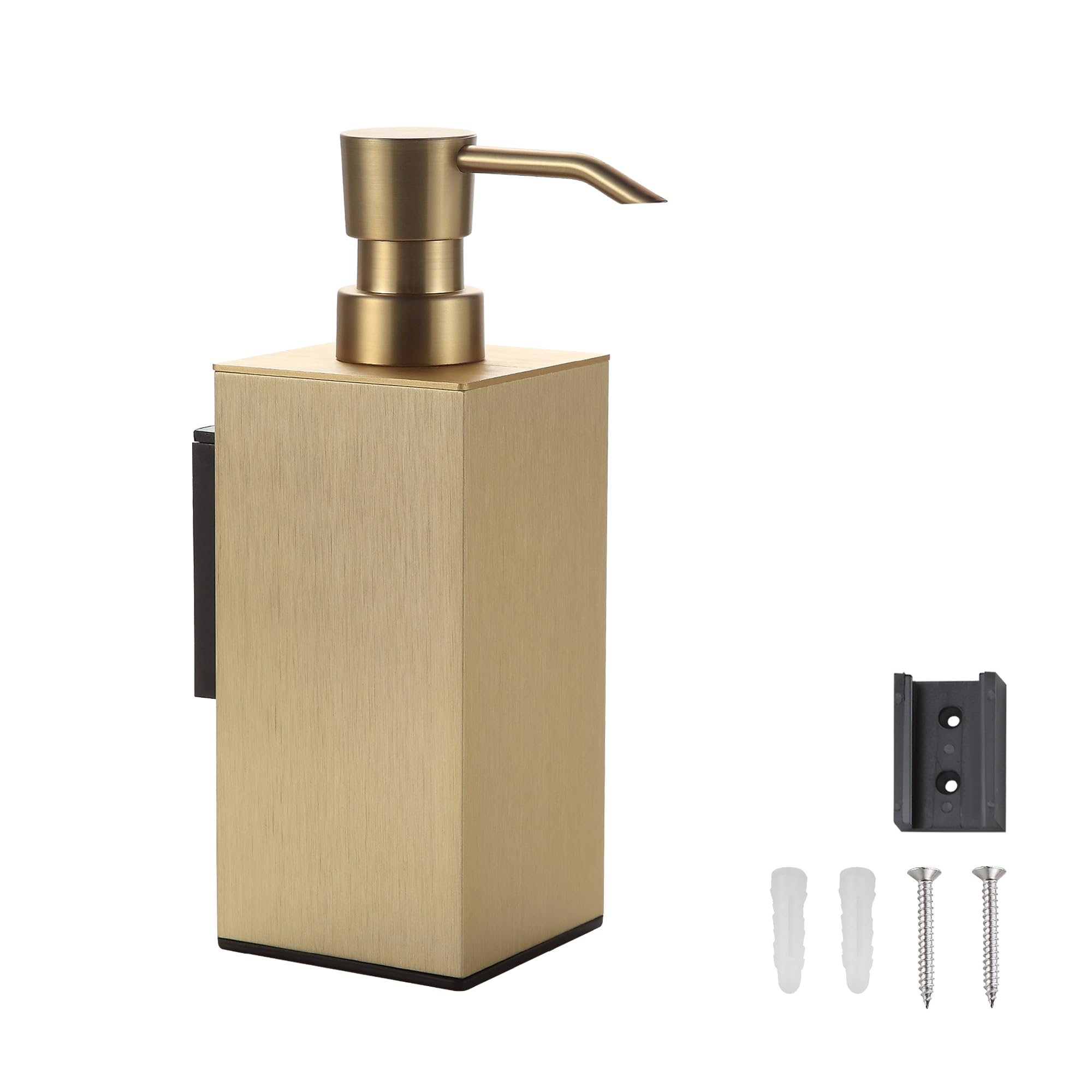 DAZI Dispensador Jabón Baño Moderno, Dispensador de Jabón Pared Cuadrado con Bomba, Dosificador Jabón Baño y Cocina Oro Cepillado 240 ML