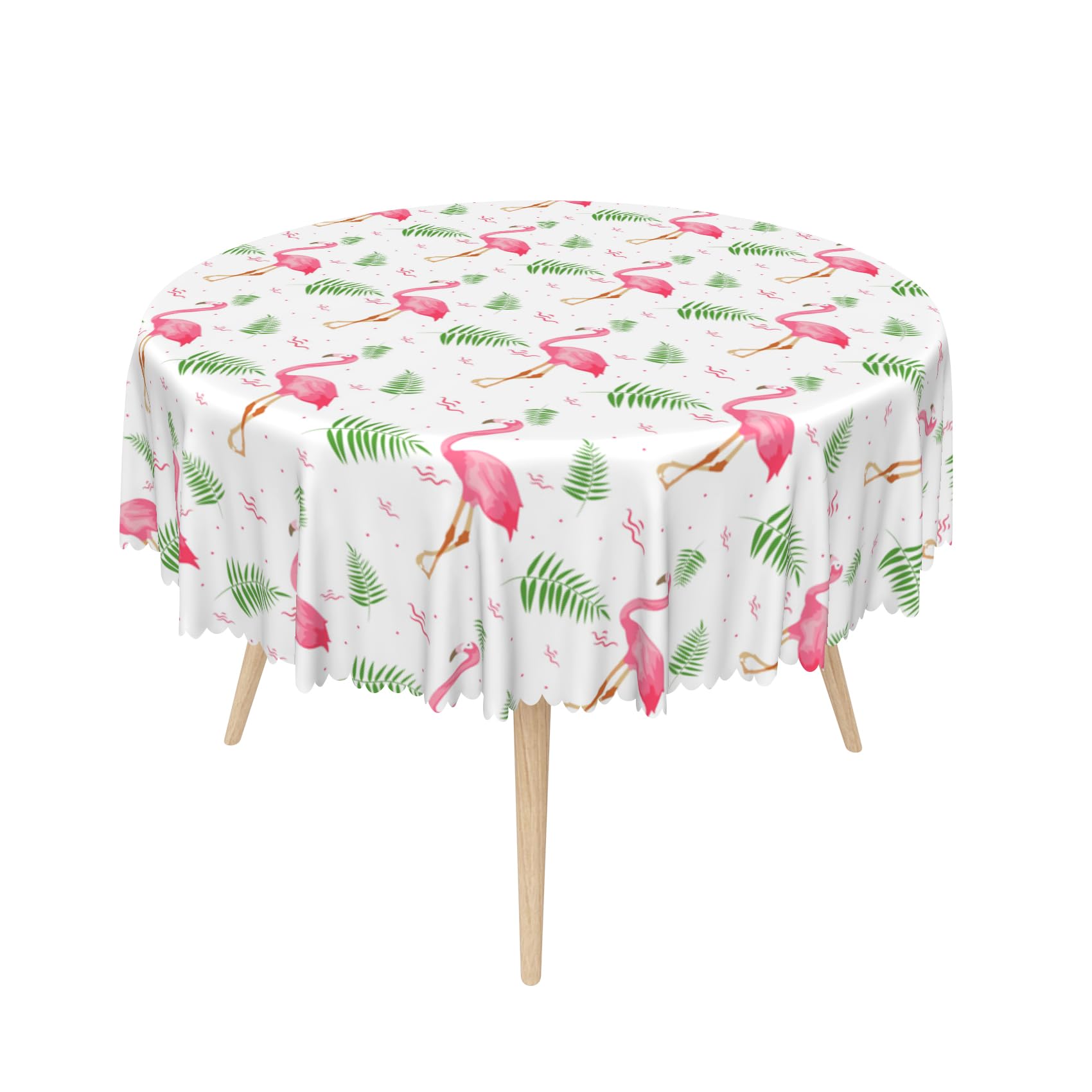 SIEDYCV Pink Flamingo Round Tablecloth 70 Inch Tropical Palm Leaf Flamingo Fabric Table Cloth Oilproof Polyester Summer Hawaiian White Table Cover for