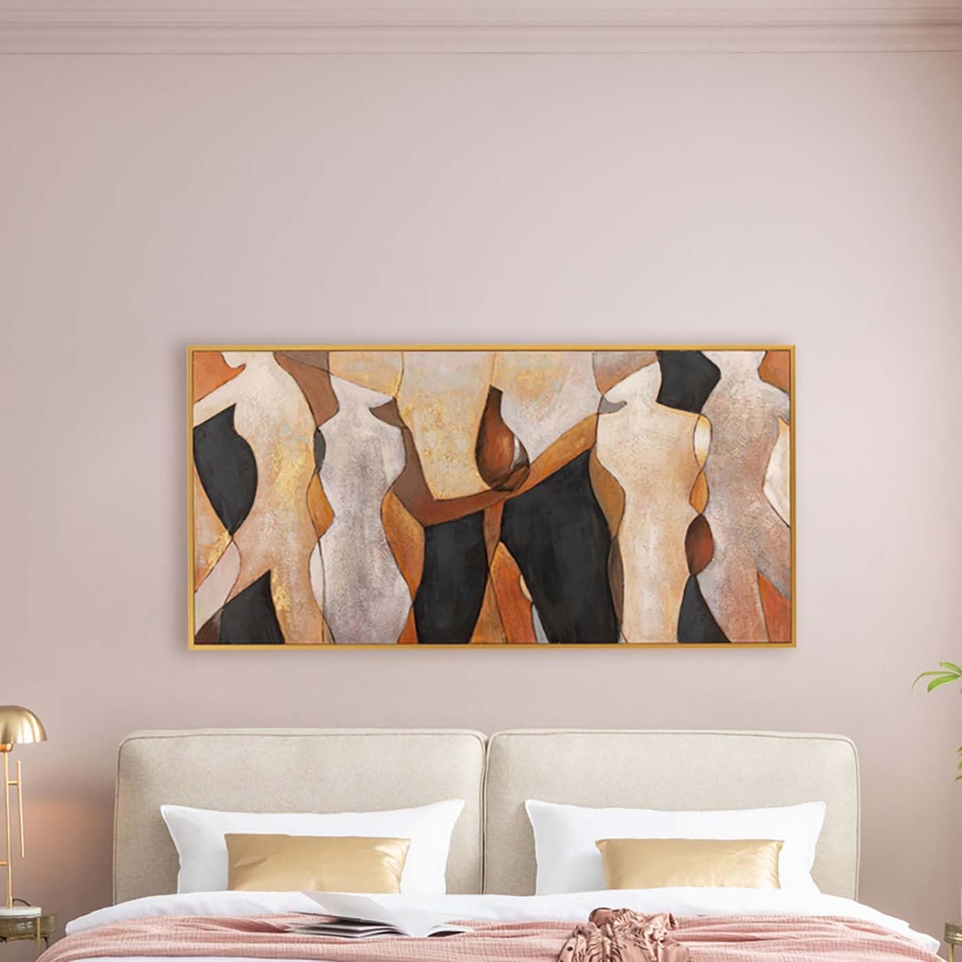 Modernes Abstraktes Leinwandbild – Handgemalt, Gerahmt, 61 X 91,4 Cm In Silber, Grau & Rosa