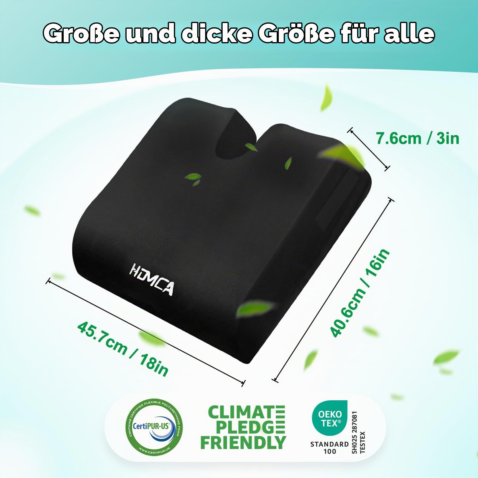 HOMCA Sitzkissen Wasserdicht für Rollstuhl, Ergonomisches Memory Foam Steißbeinkissen für Hämorrhoiden und Sitzkomfort, Auto- und Bürostuhlkissen, Mit Wasserdichtem Bezug, 40 x 45 x 7,5cm | 45×40×7,5 cm, Ergonomisches U-förmiges Design, Erhöht Sitzkomfort