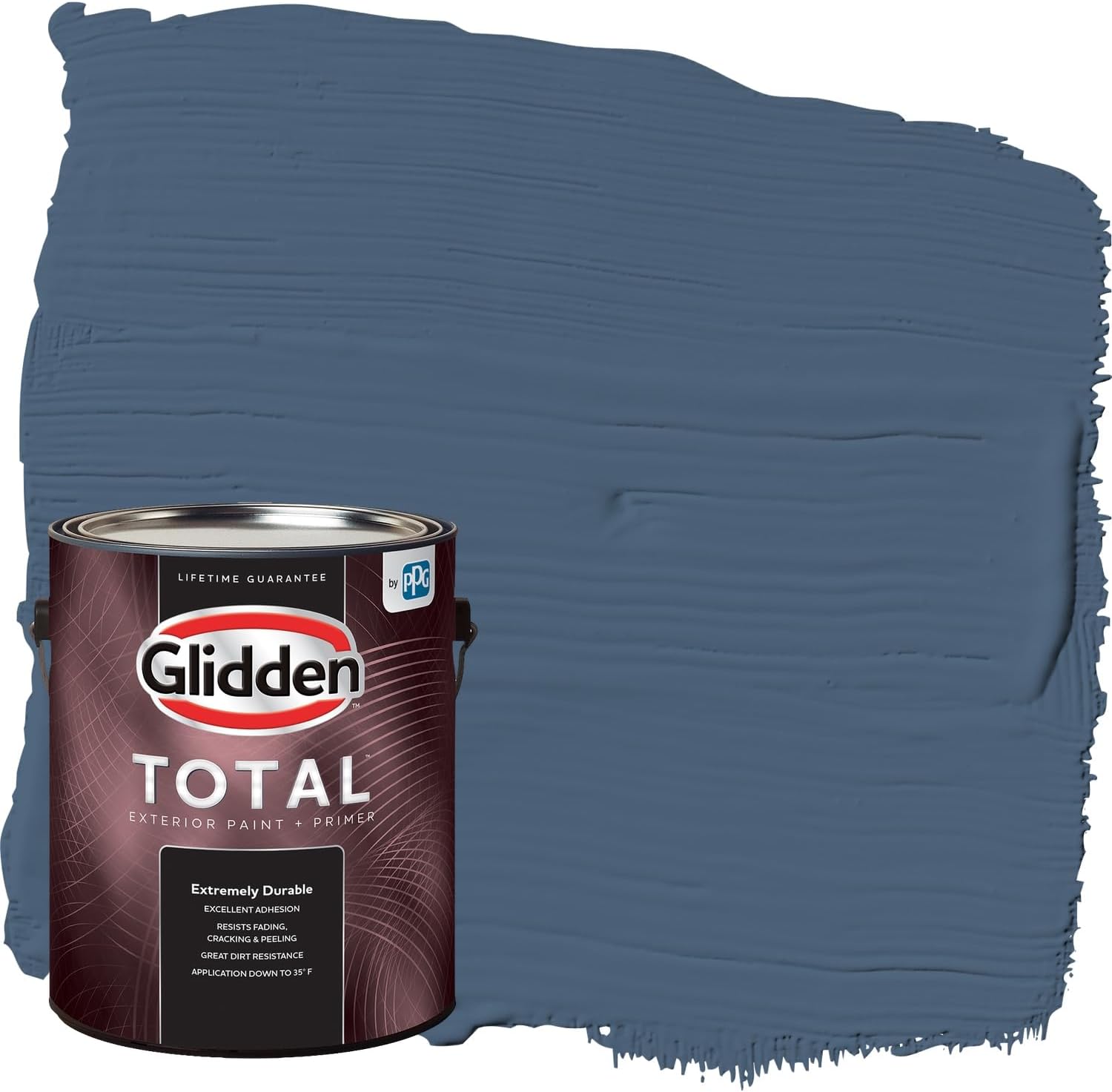 Glidden Total Exterior Paint & Primer All-in-One Blue Fjord Satin 1 Gallon - Durable Low VOC Coverage for Homes