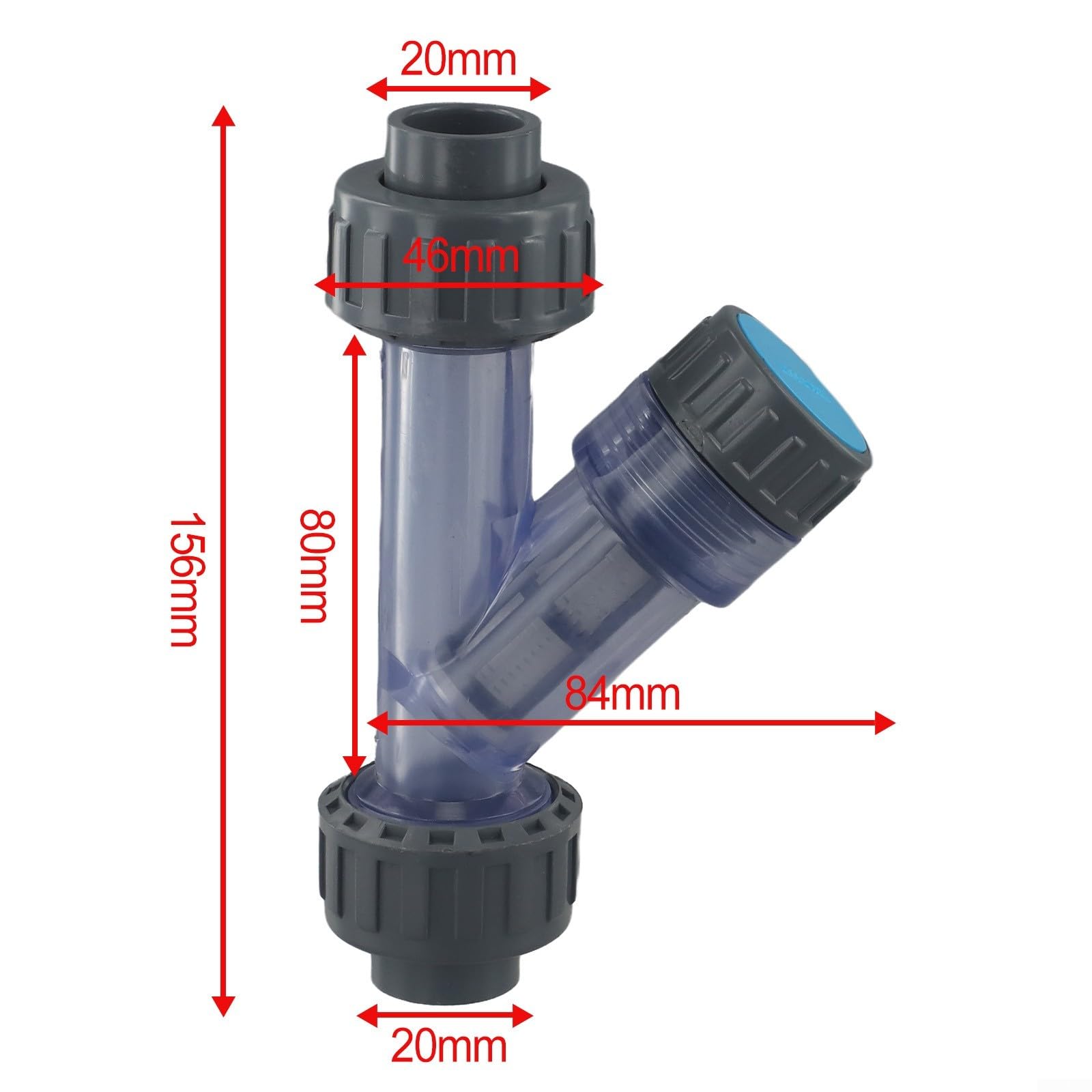 Filtre de type Y, filtre à eau en UPVC transparent, connecteur de tuyau de 20 à 63 mm pour système d'irrigation d'aquarium (diamètre intérieur 20 mm)