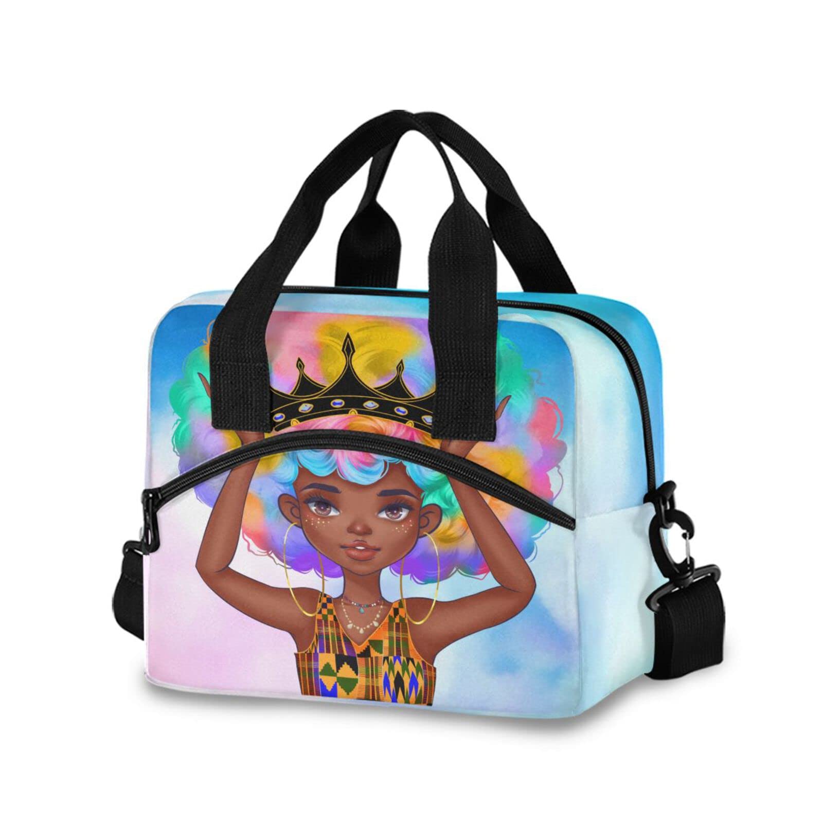 Photo 1 of Kathonex African American Black Girl Lunch Bag Afro Girls Insulated Cooler Bag Lunch Tote Bag with Shoulder Strap for School Outdoor Picnic Travel One Size color 5