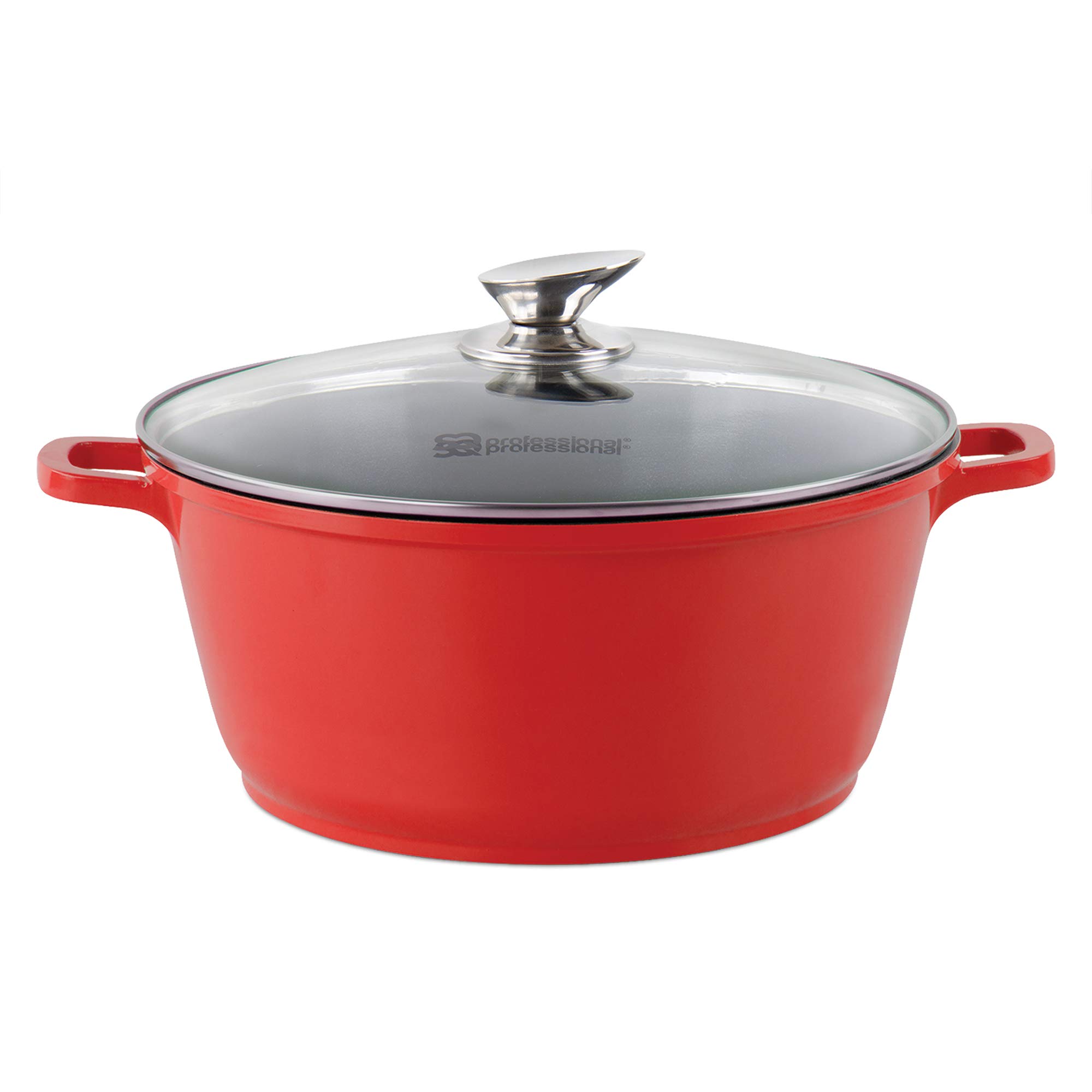 SQ Professional NEA Die-Cast Aluminium Stockpot with 3-Layer Non-Stick Coating Stew Pots Induction Casserole Pan Tempered Glass Lid with Steam Vent