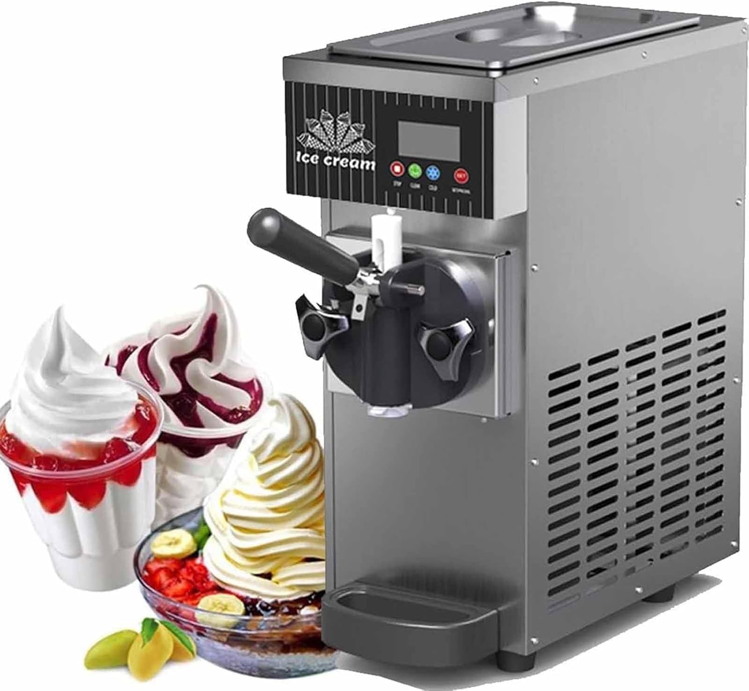 KACBFEE Commercial Soft Serve Ice Cream Maker - 450w/750w Output, 4-8kg/h, Led Display, Countertop Dispenser For Restaurants & Cream Shops, Efficient & Durable Grey 450W