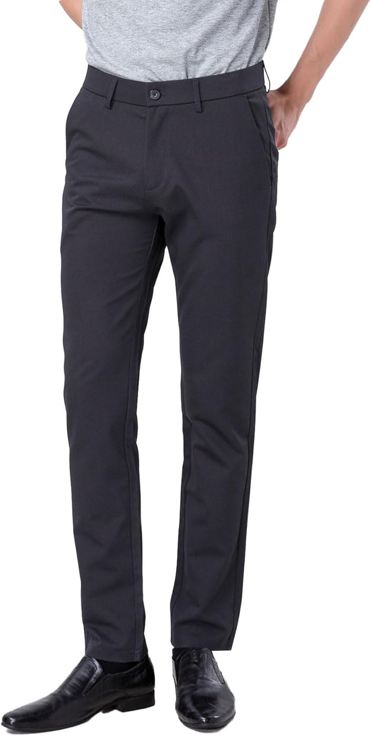 Plaid&Plain Men’s Slim Fit Dress Pants Stretch Dress Pants