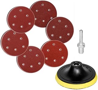 HIFROM 5-Inch/125mm Hook and Loop Backing Pad M14 Drill Adapter, 5 Inch 6 Holes 40 60 80 120 180 240 Grit Sandpaper Replacement for Random Orbital Sander Grinder Pads