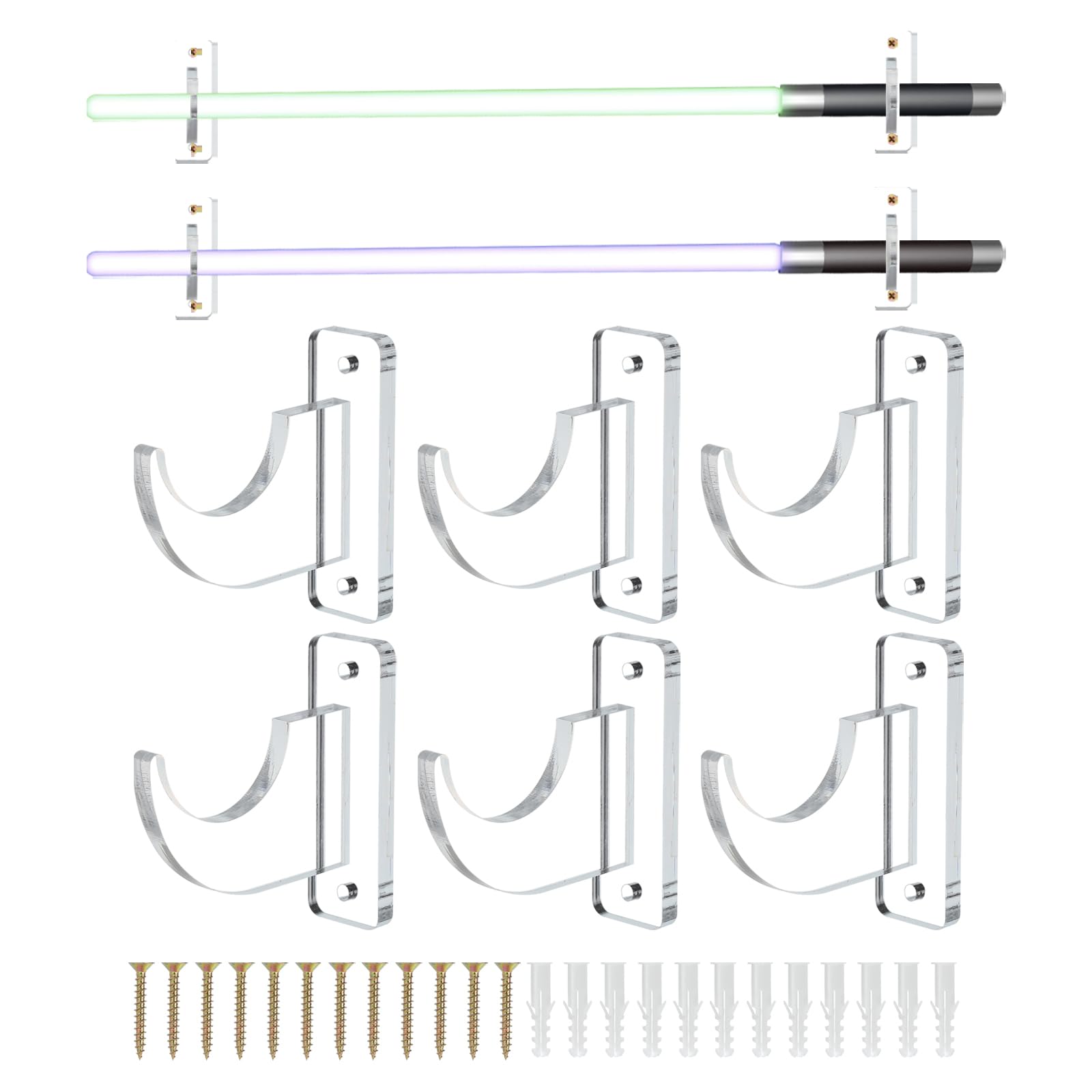 uxcell Soporte de pared para espada, 3 juegos de acrílico para exhibición de sable de luz, soporte de espada para montaje en pared, soporte de pared para espada de sable de luz, transparente