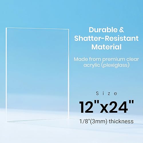 Vista 70 de Paquete de 2 láminas de acrílico transparente de 12 x 24 pulgadas, 1/8 pulgadas de grosor; uso para proyectos de manualidades, letreros, protector