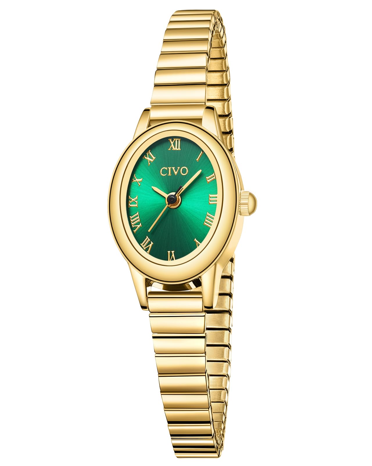 CIVO Vintage Armbanduhr Damen Kleine: Oval Gehäuse Römisches Zifferblatt Analoge mit Elastisches Armband - Zarte Gold Silber Damenuhr Geschenke zum Jahrestag Valentinstag 2 Größen (M/L)